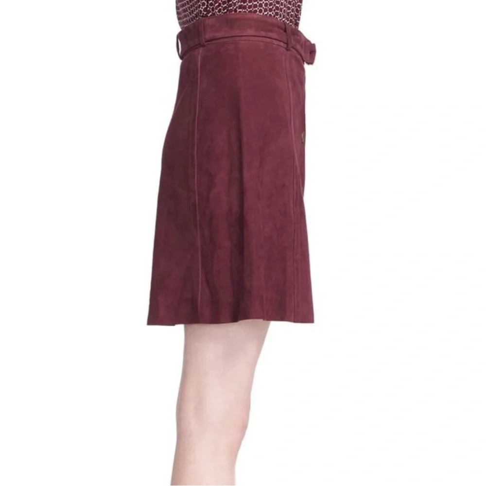 Kate Spade A-Line Mini Skirt Size 12 Spencer Court Wine Goat Suede Leather